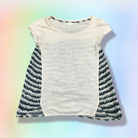 Deletta Anthropologie Cream & Blue Printed Slub Knit Mixed Knit Top S - Picture 2 of 7